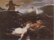 Arnold Bocklin Playing in the Waves oil painting reproduction